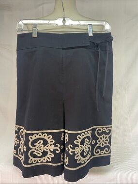 LOFT Black Skirt with Cream Embroidered Hem